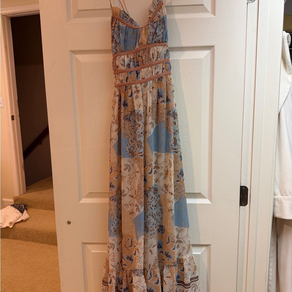 Dress Forum Blue and Tan Floral Maxi Dress